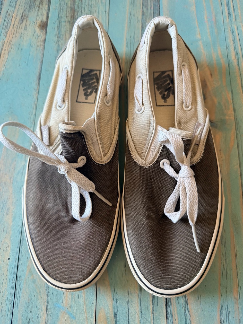 Vans Two-Tone Slip-On Sneakers in Brown and White